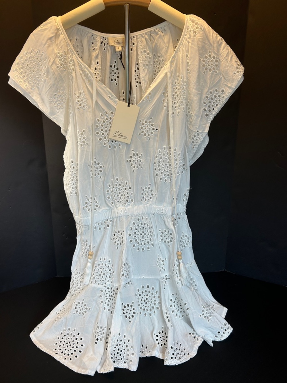 Elan White Eyelet Short Sleeve Mini Dress - Picture 2 of 4